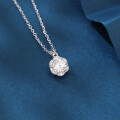 wholesale 925 Sterling Silver Elegant Sterling Silver Halo Necklace With Round Cut Moissanite Pendant-0-3