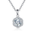wholesale 925 Sterling Silver Elegant Sterling Silver Halo Necklace With Round Cut Moissanite Pendant-0-0