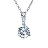 wholesale 925 Sterling Silver Elegant Triple Moissanite Solitaire Necklace With Graduated Stones-