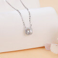 wholesale 925 Sterling Silver Elegant Moissanite Halo Pendant Necklace With Sparkling Square Frame-0-3