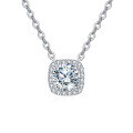 wholesale 925 Sterling Silver Elegant Moissanite Halo Pendant Necklace With Sparkling Square Frame-0-0