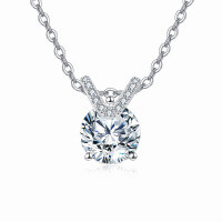 wholesale 925 Sterling Silver Elegant Solitaire Moissanite Necklace With Silver Chain: Timeless Beauty Meets Modern Elegance-