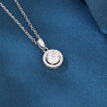 wholesale 925 Sterling Silver Elegant Moissanite Pendant Necklace With Silver Chain And Classic Halo Design-0-3