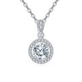 wholesale 925 Sterling Silver Elegant Moissanite Pendant Necklace With Silver Chain And Classic Halo Design-0-0