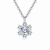 wholesale 925 Sterling Silver Elegant Moissanite Snowflake Pendant Necklace – Timeless Elegance Meets Modern Charm-