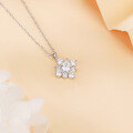 wholesale 925 Sterling Silver Elegant Floral Moissanite Pendant Necklace With Sparkling Silver Chain-0-3