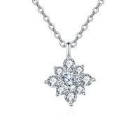 wholesale 925 Sterling Silver Elegant Floral Moissanite Pendant Necklace With Sparkling Silver Chain-