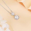 wholesale 925 Sterling Silver Elegant Moissanite Pendant Necklace With Double Halo Design In Silver Chain-0-4