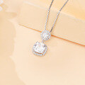 wholesale 925 Sterling Silver Elegant Moissanite Pendant Necklace With Double Halo Design In Silver Chain-0-3