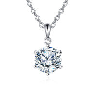 wholesale 925 Sterling Silver Elegant Solitaire Moissanite Pendant Necklace In Platinum-plated Sterling Silver-