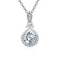 wholesale 925 Sterling Silver Elegant Moissanite Pendant Necklace With Classic Teardrop Design-