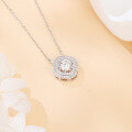 wholesale 925 Sterling Silver Elegant Moissanite Necklace With Double Halo Design In Plated with White Gold-0-3