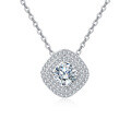 wholesale 925 Sterling Silver Elegant Moissanite Necklace With Double Halo Design In Plated with White Gold-0-0