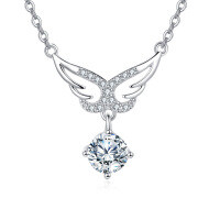 wholesale 925 Sterling Silver Eternal Wings Moissanite Necklace-
