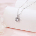 wholesale 925 Sterling Silver Elegant Moissanite Halo Pendant Necklace In Plated with White Gold – Timeless Luxury Jewelry-0-4