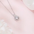wholesale 925 Sterling Silver Elegant Moissanite Halo Pendant Necklace In Plated with White Gold – Timeless Luxury Jewelry-0-3