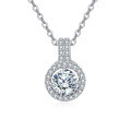 wholesale 925 Sterling Silver Elegant Moissanite Halo Pendant Necklace In Plated with White Gold – Timeless Luxury Jewelry-0-0