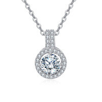 wholesale 925 Sterling Silver Elegant Moissanite Halo Pendant Necklace In Plated with White Gold – Timeless Luxury Jewelry-