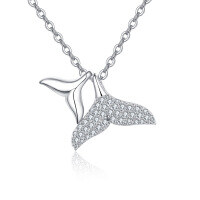 wholesale 925 Sterling Silver Whale Tail Moissanite Pendant Necklace In Sterling Silver-