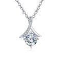 wholesale 925 Sterling Silver Elegant Moissanite Pendant Necklace With Silver Chain And Accent Stones-0-0