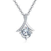 wholesale 925 Sterling Silver Elegant Moissanite Pendant Necklace With Silver Chain And Accent Stones-