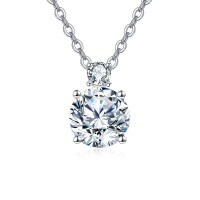 wholesale 925 Sterling Silver Elegant Moissanite Pendant Necklace With Classic Silver Chain-