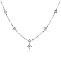 wholesale 925 Sterling Silver Elegant Moissanite Floral Necklace With Cascading Blossoms And Delicate Chain-