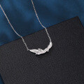 wholesale 925 Sterling Silver **sparkling Zircon-encrusted Feather Pendant Necklace**-0-5
