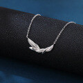 wholesale 925 Sterling Silver **sparkling Zircon-encrusted Feather Pendant Necklace**-0-4