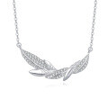 wholesale 925 Sterling Silver **sparkling Zircon-encrusted Feather Pendant Necklace**-0-1