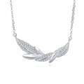wholesale 925 Sterling Silver **sparkling Zircon-encrusted Feather Pendant Necklace**-0-0