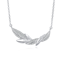 wholesale 925 Sterling Silver **sparkling Zircon-encrusted Feather Pendant Necklace**-undefined