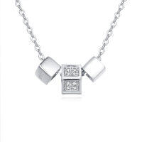 wholesale 925 Sterling Silver Elegant Zircon Cube Necklace With Silver Chain And Modern Design-undefined