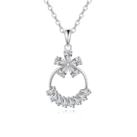 wholesale 925 Sterling Silver Elegant Zircon Flower Pendant Necklace With Silver Chain-undefined