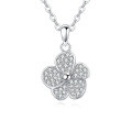 wholesale 925 Sterling Silver Elegant Silver Zircon Four-leaf Clover Pendant Necklace-0-1