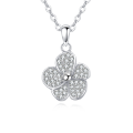 wholesale 925 Sterling Silver Elegant Silver Zircon Four-leaf Clover Pendant Necklace-0-0