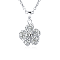 wholesale 925 Sterling Silver Elegant Silver Zircon Four-leaf Clover Pendant Necklace-undefined