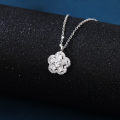 wholesale 925 Sterling Silver Elegant Floral Zircon Pendant Necklace With Round Center Stone And Baguette Accents-0-4
