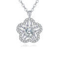wholesale 925 Sterling Silver Elegant Floral Zircon Pendant Necklace With Round Center Stone And Baguette Accents-0-0