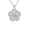 wholesale 925 Sterling Silver Elegant Floral Zircon Pendant Necklace With Round Center Stone And Baguette Accents-0-5