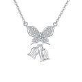 wholesale 925 Sterling Silver **title:** Elegant Silver Butterfly Zircon Pendant Necklace With Charm Bells-0-0