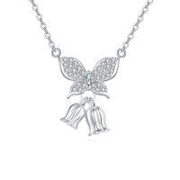 wholesale 925 Sterling Silver **title:** Elegant Silver Butterfly Zircon Pendant Necklace With Charm Bells-