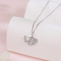 wholesale 925 Sterling Silver Elegant Zircon Leaf Pendant Necklace: Timeless Feminine Charm-0-1