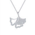 wholesale 925 Sterling Silver Elegant Zircon Leaf Pendant Necklace: Timeless Feminine Charm-0-0