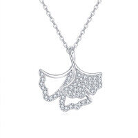 wholesale 925 Sterling Silver Elegant Zircon Leaf Pendant Necklace: Timeless Feminine Charm-undefined