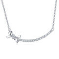 wholesale 925 Sterling Silver Elegant Silver Zircon Bow Necklace With Curved Bar Pendant-0-0