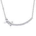 wholesale 925 Sterling Silver Elegant Silver Zircon Bow Necklace With Curved Bar Pendant-0-5