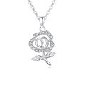 wholesale 925 Sterling Silver **elegant Silver Rose Pendant Necklace With Sparkling Zircons**-0-1