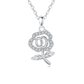wholesale 925 Sterling Silver **elegant Silver Rose Pendant Necklace With Sparkling Zircons**-0-0