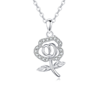 wholesale 925 Sterling Silver **elegant Silver Rose Pendant Necklace With Sparkling Zircons**-undefined